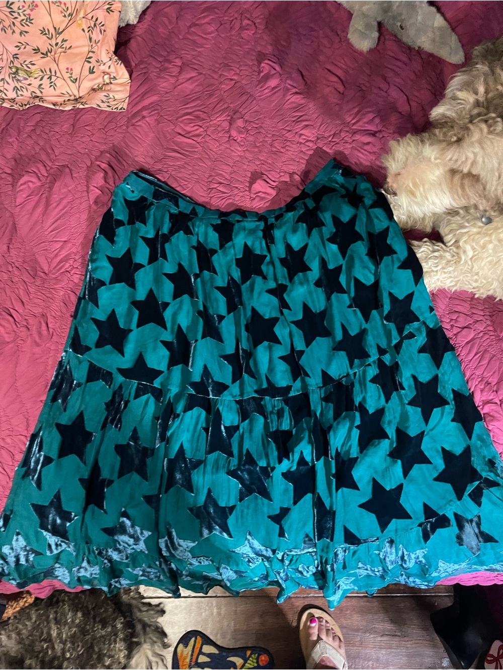 Maeve Teal and Black Star-Print Skater Skirt
